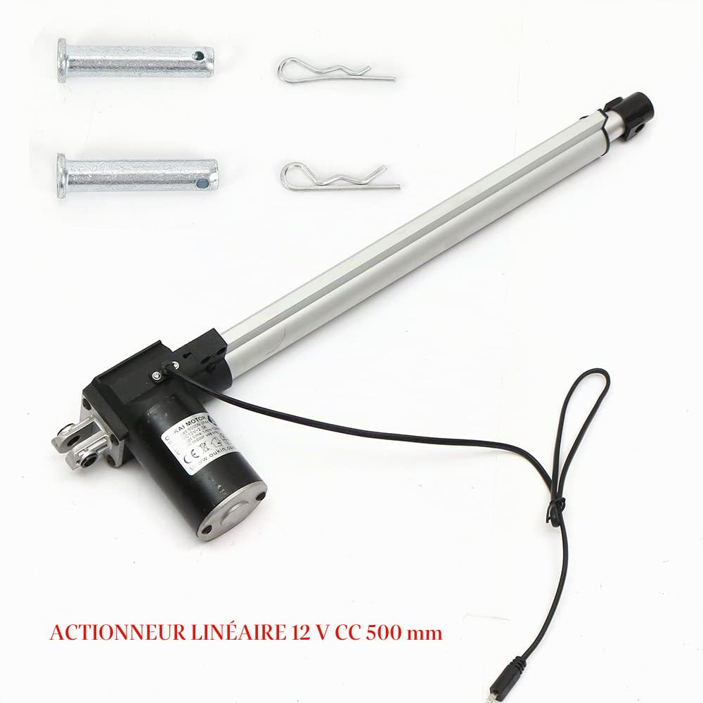 Actionneur linéaire 12 V CC - Moteur linéaire - 500 mm - Course : 600 kg - Traction : 400 kg - Classe de protection IP44