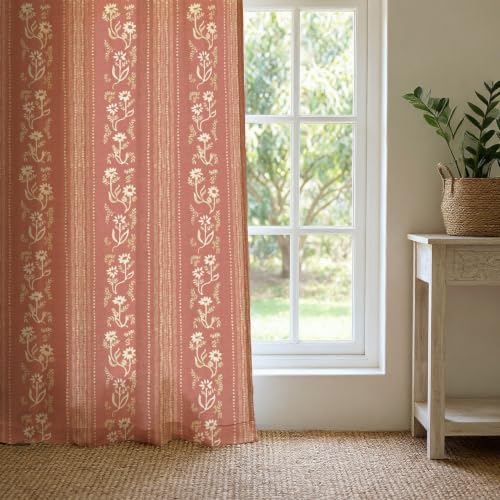 Image of Urban Space 100% Cotton Floral Curtains 7 feet Long Set of 2, 60-65% Room Darkening, Decorative Curtains with Eyelets /Rings for Hanging, Tieback Included (Garden Trail Muddy Pink, Door - 7 Feet)