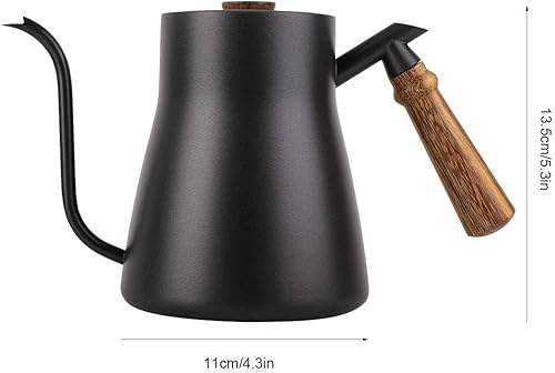 Miniatura 6 de Hervidor de agua de cuello de cisne de 28.7 fl oz, mango de madera, tetera de acero inoxidable, moderna tetera de acero inoxidable, negro mate (sin