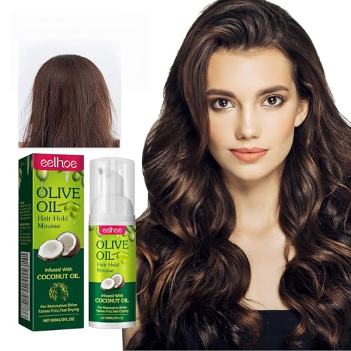 Espuma de aceite de oliva para cabello rizado, rizos, rizos de larga duración, hidratante para el cabello, evita el encrespamiento, adecuado para todo tipo de cabello