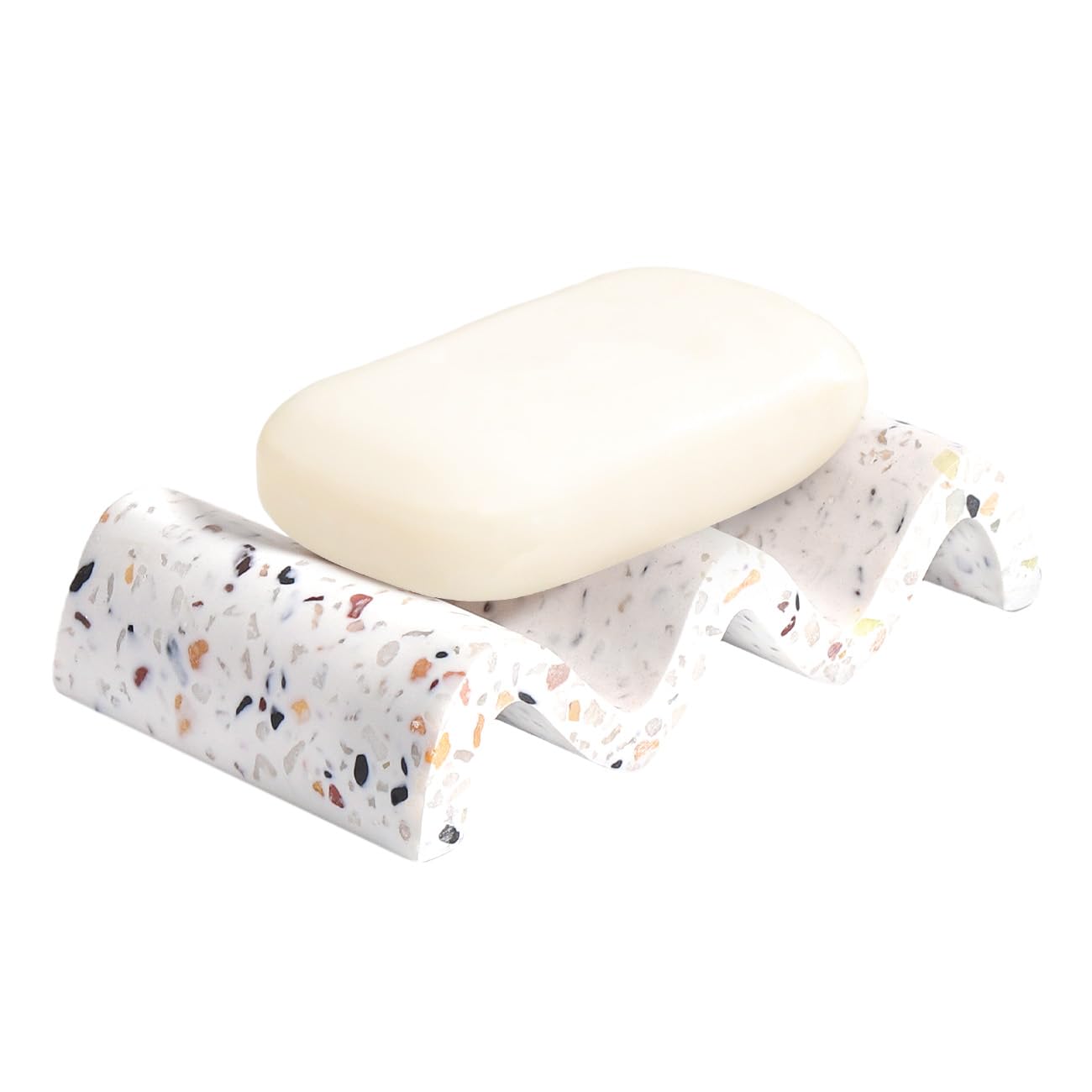 Luxspire Soap Dish, Marble Soap Dish, Self-draining Tray, Soap Holder Saver for Shower, Bathroom, Sink, Kitchen and Countertop - Terrazzo