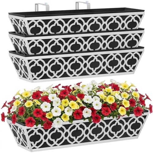 LAWYAMAI 4 Pack 24 Inch Railing Planter Boxes with Adjustable Brackets & Non-Woven Liner, Deck...