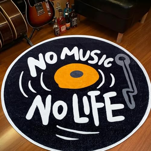 USTIDE Round CD Carpet Music Records Area Rug Modern Letter Floor Carpet Non Slip Area Rugs for Living Room Bedroom Coffee Table Mat Entrance Doormats for Home 47.2inch, Black and Orange