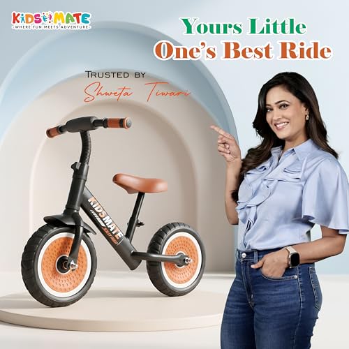 Image of Kidsmate Jolly Rider Kids Balance Bike for 2-4 Years | Lightweight Pedal-Free Kids Balance Cycle with EVA Tyres, PU Foam Seat & Metal Frame | Baby Cycle Training Bike for Boys & Girls - Black