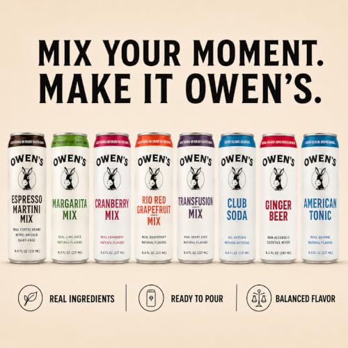 Image of Owen's Premium Non-Alcoholic Sparkling Cocktail and Mocktail Mixer, Drink Mixer for Cocktails, Mocktails, and Party Beverage, 4 Pack of 8.2 fl oz Cans (Ginger Beer)