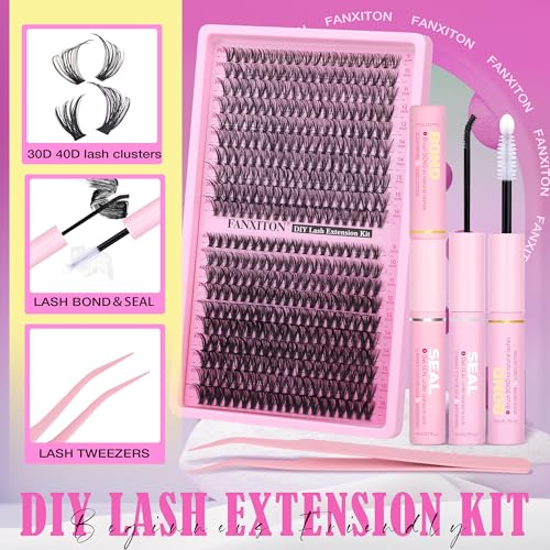 Image of Natural Lash Cluster Kit Thick Eye Lash Clusters Natural Look 30D+40D D 8-16mm Lash Extension Kit Wispy Eyelash Clusters Volume Individual Lashes with Lash Bond and Seal and Tweezers
