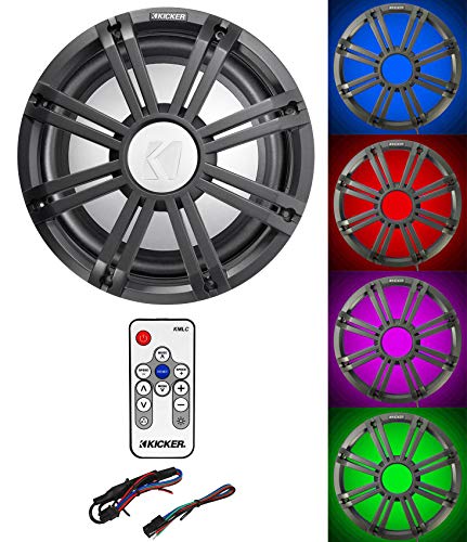 Image of KICKER 45KMF104 10 inch Free Air Marine Subwoofer Sub+Charcoal Grille w /LED's+Remote