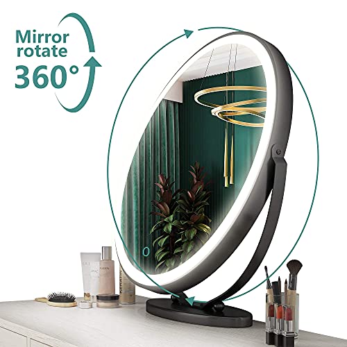 Vlsrka Vanity Set, Makeup Dressing Table with Round Lighted Mirror, Bedroom White Dresser Writing Desk with 2 Large Drawers, Storage Cabinet, 3 Color Dimming Mirror, Cushioned Stool for Women Girl - Thumbnail 6