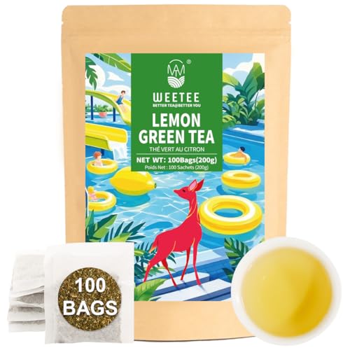 WT WEETEE Lemon Green Tea Bags 100 Count, with Real Lemon Flavored Herbs