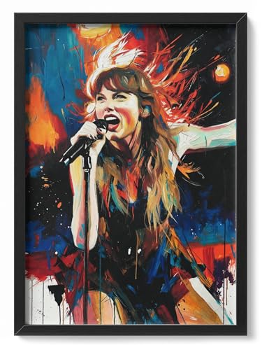 Pop Star Oil Painting Print (Framed) - Concert Stage Portrait Wall Art Fan Gift Home Décor - 24 x 32