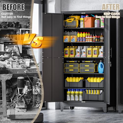 Image of PAOFIN Metal Kitchen Pantry Storage Cabinet with Lock Doors and Shelves