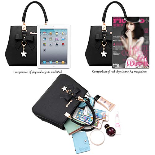 Women Bowknot Satchel Bags Handle Shoulder Handbags and Purses Pockets Zipper Leather Crossbody Bags4