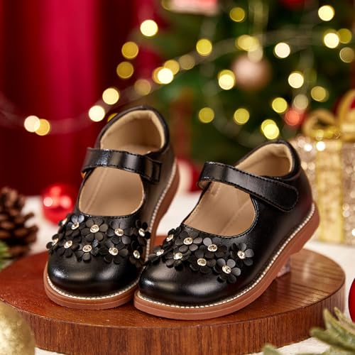 Image of Kiderence Toddler Girl Mary Jane School Uniform Dress Shoes Oxford Flats | Wide Toe Box Great Comfort for Student Shoe and Flower Girl Shoe for Wedding, Parties, Church