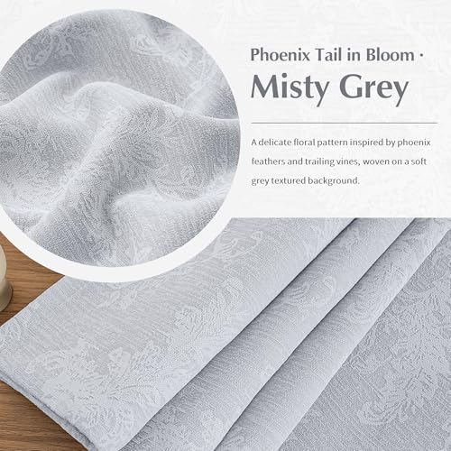 Fmfunctex Grey Floral Jacquard Blackout Curtains for Bedroom 54 inch Scroll Flower Curtains for Living Room Thermal Insulated Chenille Eyelet Curtain Room Darkening Window Curtain Drapes 2 Panels - Image 4