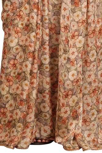Image of MIRCHI FASHION Women Saree Floral Print Chiffon | Lightweight Festive Occasion Sari for Farewell and Functions with Unstitched Blouse Piece