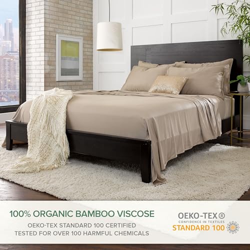 Image of Pure Bamboo Twin XL Sheets, Genuine 100% Organic Viscose Derived from Bamboo Bed Sheet Set, Luxuriously Soft & Cooling, Double Stitching, 2 Year Quality Promise (Twin XL, Sand)