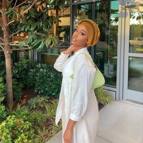 Image of DRESHOW African Women Turban Caps Beanie Twist Headscarf Pre-Tied Double Twisted Braid Hair Cover Wrap Hat Chemo Cancer Cap