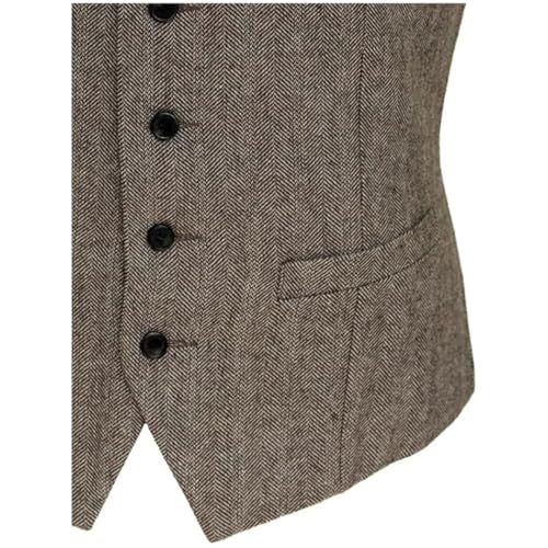 Men's Wool Tweed Herringbone Pattern Formal Pockets Slim Regular Fit Retro Business Weddi Vests4