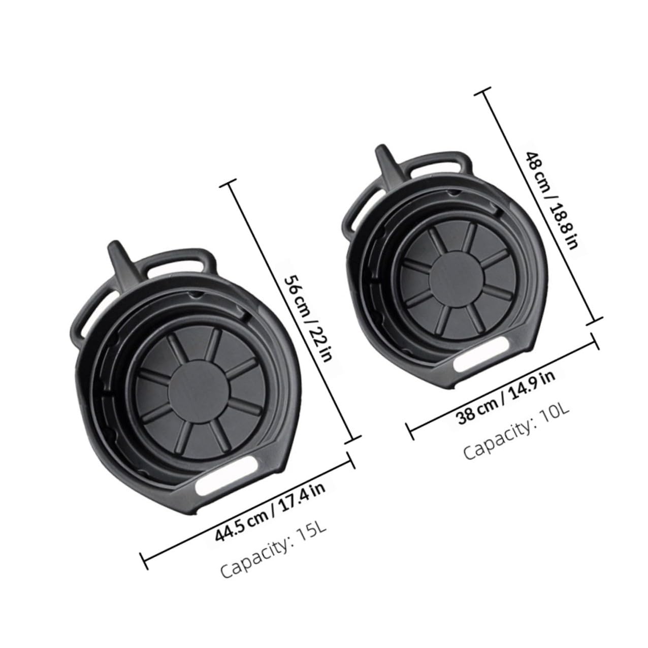 ULTECHNOVO Bandeja de Drenaje Automotor 2 Piezas 10l y 15l para Aceite Usado, Contenedores de Almacenamiento Resistentes de PE para Mantenimiento y Reparación de Motor