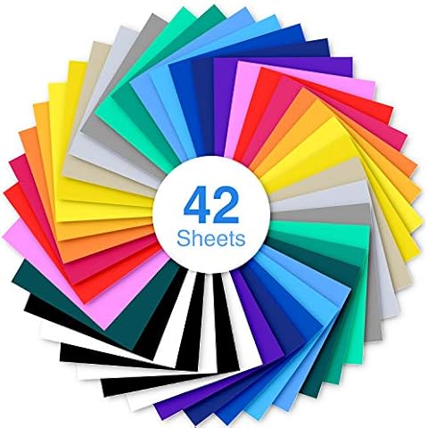 Heat Transfer Vinyl, Ohuhu 42 Pack Sheets Iron on Vinyl, 20 Assorted Colors HTV Vinyls Heat Transfer Vinyl for DIY Iron on Fabrics T-Shirts Hats Leathers with Heat Press Machine & Craft Cutter Machine Cover