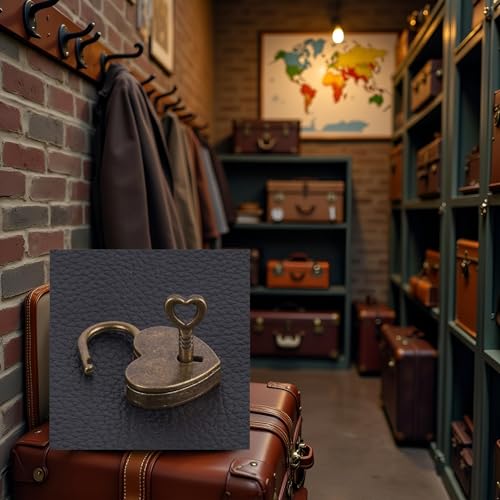 Image of Lock Antique Brass Padlock with Key, Vintage Heart Shape Anti-Theft Mini Padlock Bag Travel Suitcase Luggage Box Case Key, Keyed Padlocks, Padlocks and Hasps