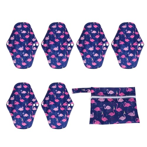Hemobllo Compresas Menstruales Lavables Reutilizables con Botones y Alas Paquete de 7 Piezas Tamaño M Capa de Bambú Súper Absorbente Bolso para Viaje y Uso Diario