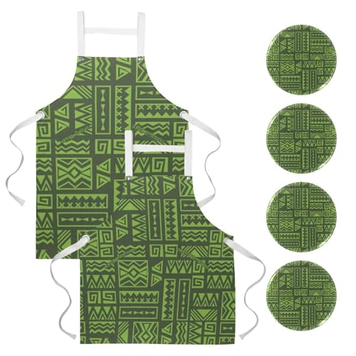 Tablier de serveuse pour cuisine au style bohême vert multicolore pour la maison