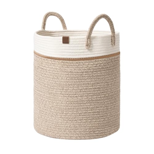 LA JOLIE MUSE Woven Basket Rope Storage Baskets – Large Cotton Organizer 16 x 14 x 14 Inches, Basket for Baby Blanket, Kids Toy Nursery Laundry Basket