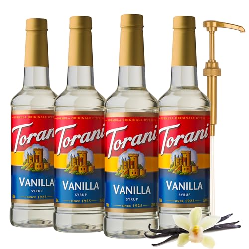Torani Vanilla Flavored Drink Syrup with Pump, 25.4 fl oz, 4 Pack - image 1