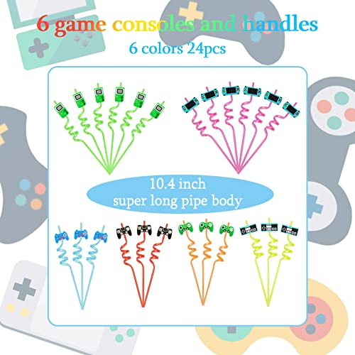 24Pc Video Game Party Favors, Game Controller Drinking Straws As Birthday Party Supplies Decorations For Boys Goodie Gifts For Kids With 2 Pcs Cleaning Brushes #TOP1