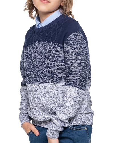 Image of BOBOYOYO Boys Sweaters 100% Cotton Cable Knit Kids Sweater Striped Pullover