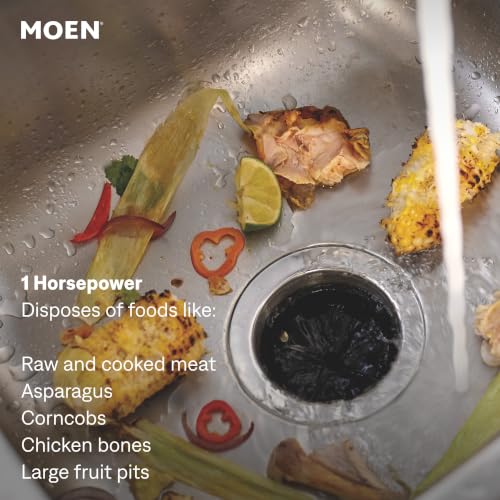Image of Moen Chef Series 1 HP Continuous Feed Lighted Garbage Disposal with Sound Reduction for Under Sink, Power Cord Included, EXL100C