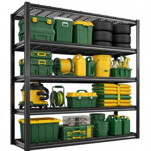 Image of Garage Shelving Heavy Duty Shelving Unit, 3000 LBS 5-Tier Adjustable Boltless Storage Rack, Organizer for Garage Warehouse Kitchen Basement Workshop Household Supplies, 72 inchH x 35.4 inchW x 15.7 inchD, Black
