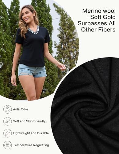 Merino Wool Womens T Shirts Loose Fit for Workout Athletic, Women Soft Moisture Wicking Short Sleeve Shirts Casual4