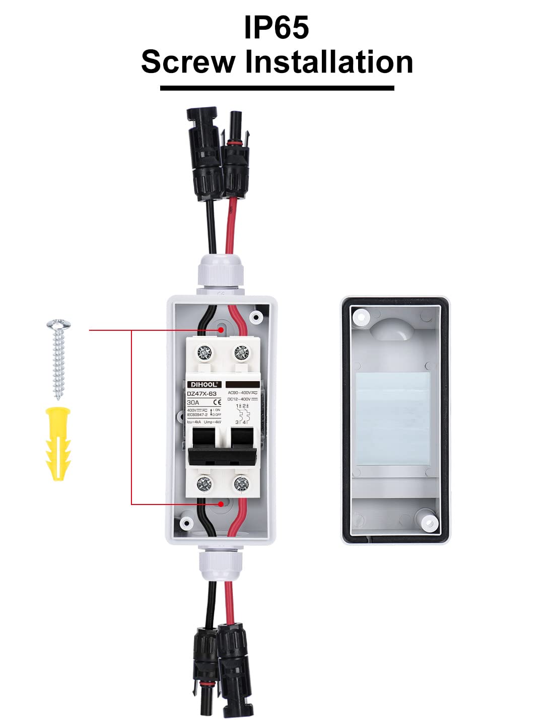 30 Amp 12V-400V DC Disconnect Switch | Miniature Circuit Breaker with IP65 Distribution Box for Solar Panels | DC AC 110V 240V Plug-and-Play MCB: Tools & Home Improvement