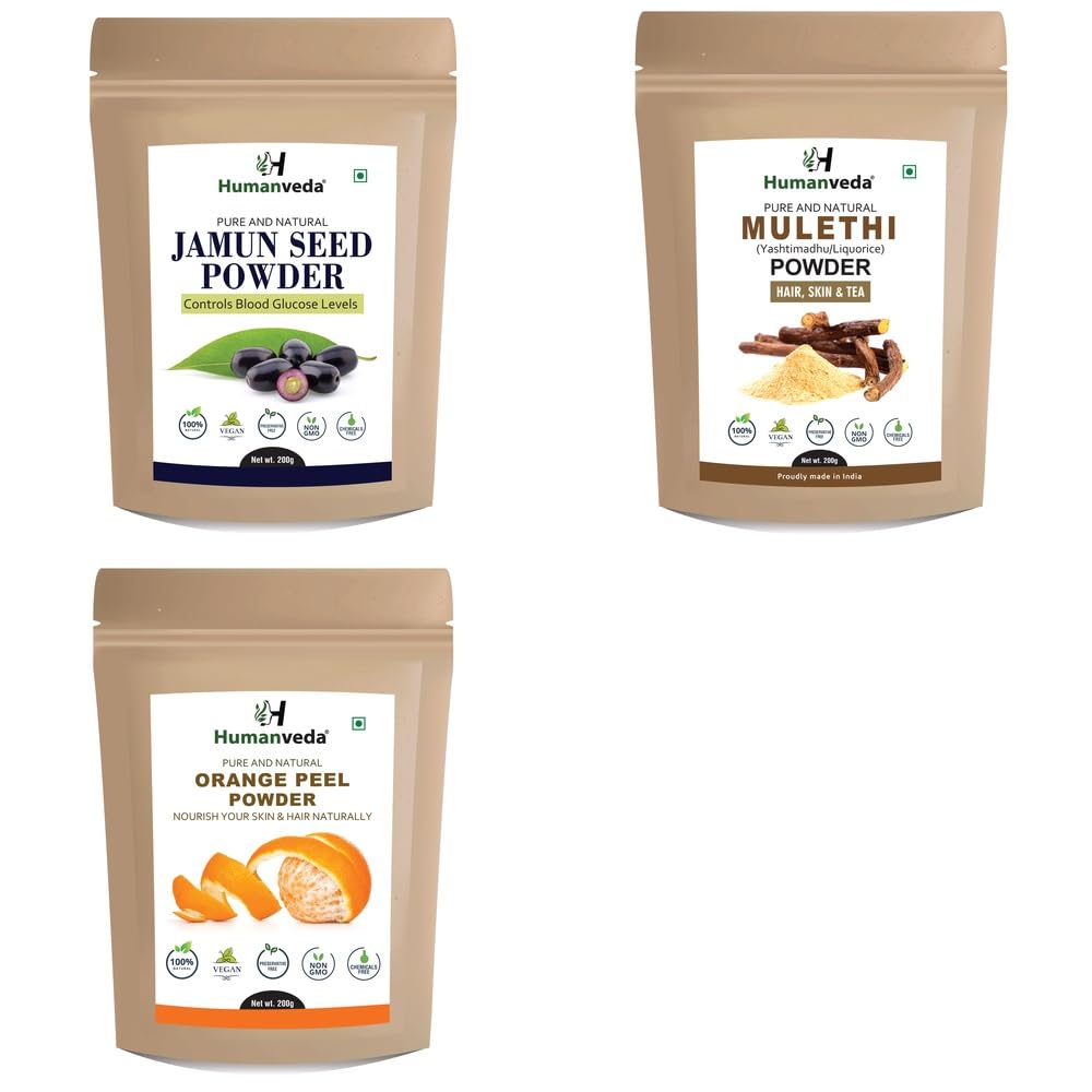 Pure Jamun Seed Powder, Mulethi Licorice Powder and Orange Peel Powder Combo Pack for Comprehensive Hair Care and Radiant Glowing Skin Rejuvenation Ayurvedic Product and Natural Organic-picture-53