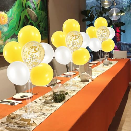 Image of ZJDHPTY 4Set Yellow and White Balloon Stand Table Centerpiece Party Decor | Sunflower Daisy Bee Birthday Baby Shower Bridal Shower Engagement Wedding Spring Summer Backyard Party Decorations