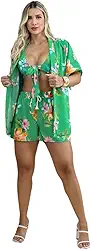 Biquini Conjunto 3 Peças Kimono Short Top Saída De Praia