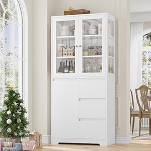 HIFIT 71" Large Bookcase with Glass Display Cabinet and 3 Tier Wide Book Shelves, Tall Bookshelf with 3 Storage Drawers, China Cabinet with Glass Doors for Kitchen and Dining Living Room Office, White HIFIT 71 Large Bookcase with Glass Display Cabinet and 3 Tier Wide Book Shelves Tall Bookshelf with 3 Storage Drawers China Cabinet with Glass Doors for Kitchen and Dining Living Room Office White