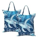 Ewusp Bolsas de lavandería con diseño de ballena azul con bolsillo con...