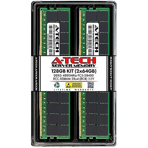 Image of A-Tech 128GB Kit (2x64GB) DDR5 4800MHz PC5-38400 ECC RDIMM 2Rx4 (EC8 10x4) Dual Rank 1.1V ECC Registered DIMM 288-Pin Server RAM Memory Upgrade Modules (A-Tech Enterprise Series)