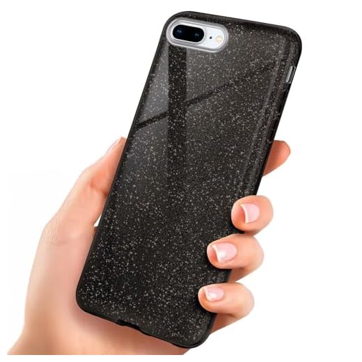 ONEFLOW® Premium mobilfodral kompatibel med iPhone 7 Plus/iPhone 8 Plus skal Glitzer | Ultra-Slim + tredelat mobiltelefonfodral tunt fodral – glitter fodral, svart