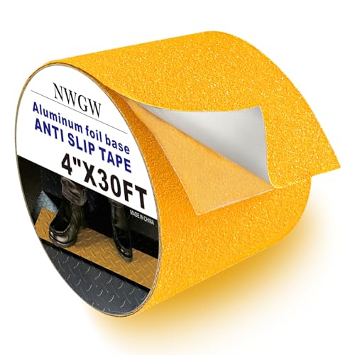 Image of Heavy Duty Aluminum Foil Anti-Slip Tape 4 inch x30FT Yellow - Industrial Safety Grip for Warehouse Stairs, Pool Decks & High-Traffic Walkways - Waterproof Traction Tape