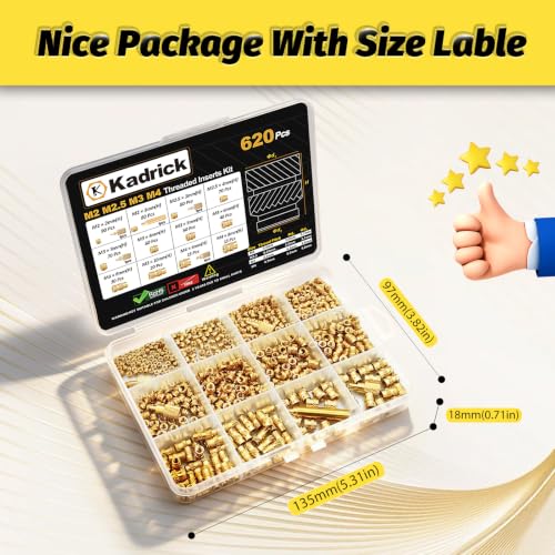 Image of KADRICK 620Pcs M2 M2.5 M3 M4 Heat Set Inserts Kit with Heat Set Insert Tips