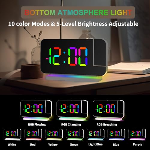 Hanaix Projection Alarm Clock For Bedroom Ceiling,Rgb Digital Clocks Radio With 10 Colors Rgb Night Light,Loud Alarm Clock For Heavy Sleepers,Usb C Charger Port,Snooze,12/24H,Auto Dimming thumb #4