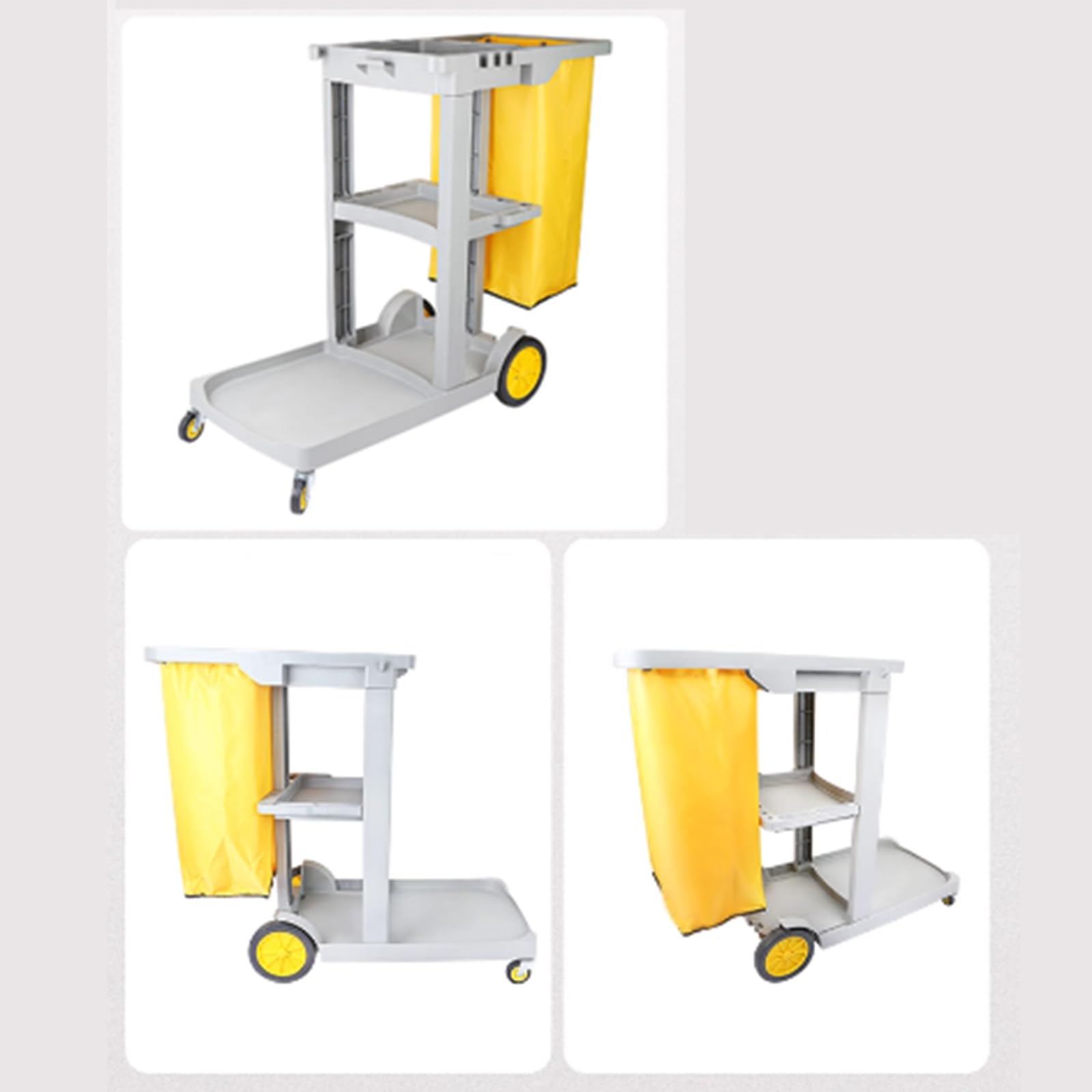 Reinigungswagen Für Gewerbliche Reinigung Mit 3 Ablagen, Mit Abdeckung Und Vinyltasche, Reinigungswagen Aus Kunststoff, Reinigungswagen Auf Rädern-Blue