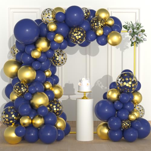 Image of Navy Blue Gold Balloon Garland Arch Kit - Navy Blue and Metallic Gold Balloons Blue Birthday Decorations for Men Tirement Birthday 2026 Graduation Party Decorations