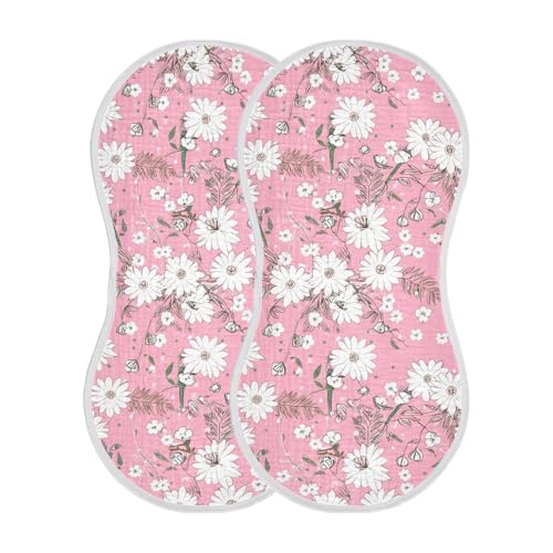 White Flowers Muslin Burp Cloths 22x11 Inch - 4-Layer Organic Cotton & TPU Waterproof Lining, Absorbent Baby Bibs for Boys/Girls with Hanging Loop2