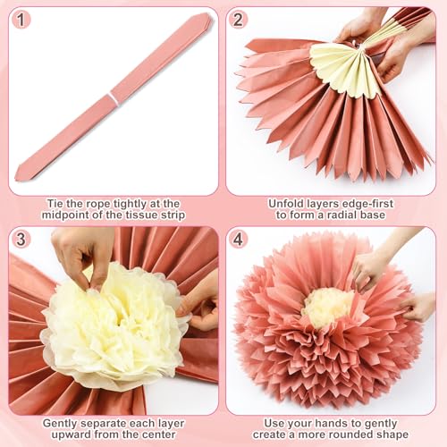 Image of Chunful 5 Pcs 30'' 24'' Colorful Giant Paper Flower Handcrafted Boho Large Tissue Paper Flower for Wall Crepe Floral Large Hanging Tissue Pom Poms for Wedding Bridal Baby Shower Party Nursery Birthday