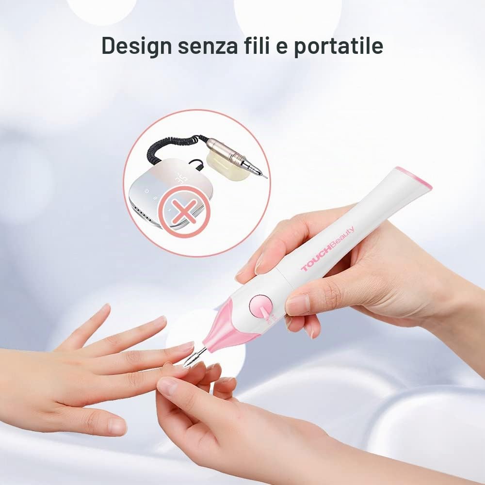 Fresa per Unghie,TOUCHBeauty Lima per Unghie Elettrica con 10 Accessori,Set Manicure e Pedicure Elettrico Kit con UV Lampade LED e Supporto, Portatile,Senza Fili AG-1335R(Rosa)